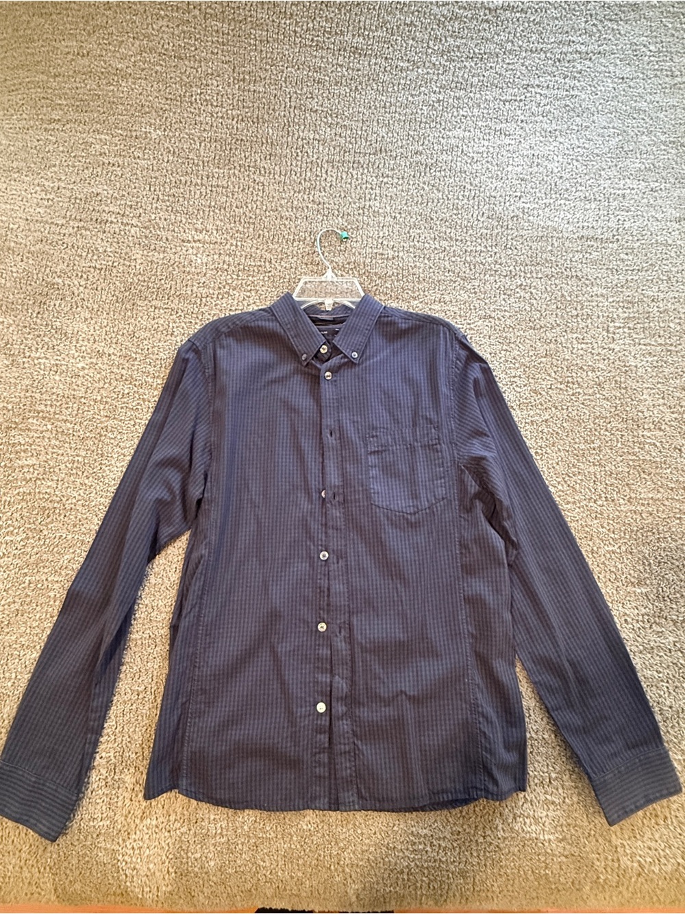 French Connection Men's Button-Down Shirt in Dark Navy Pinstripe